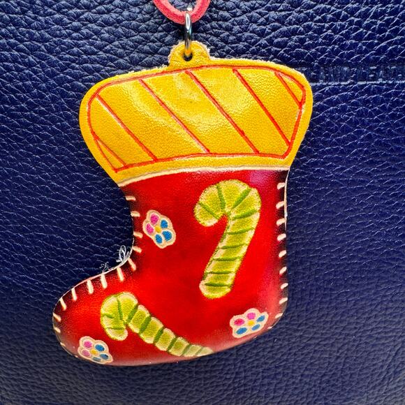 Christmas Stocking Purse Charm Genuine Leather Christmas Bag Charm Holiday Flair - Picture 2 of 8
